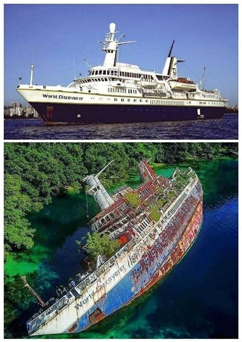 A Sunken Ship Called World Discoverer Before And After It Sunk R Megalophobia