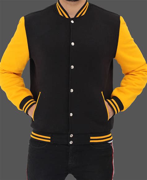 Black And Yellow Letterman Jacket For Men Sporty Varsity Style