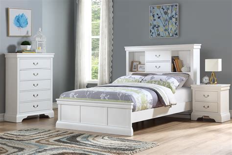 The headboard displays chic biscuit tufting, adding texture and depth to your space. White Finish Wood Bookcase Headboard Twin/Full Bed Set ...