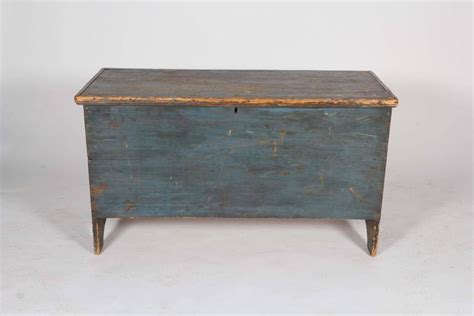 Distressed Blue Painted Wood Trunk At 1stdibs