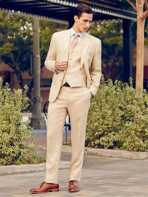 New Arrival Beige Cream 3Pcs Tuxedos Groom Men S Suits Formal Party