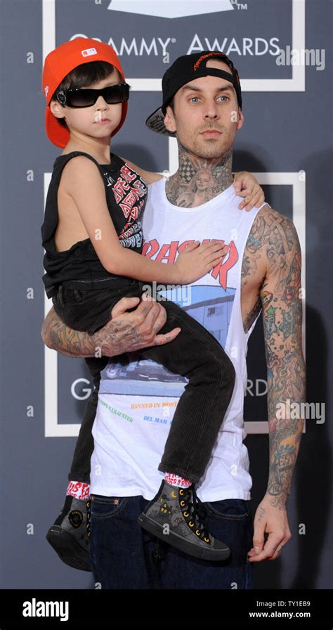 Musician Travis Barker And His Son Landon Arrive At The 52nd Annual