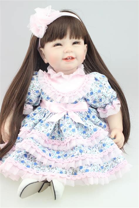 These doll wigs are glued on. 55CM Smiling real long hair girls doll toys/silicone ...