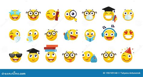 Vector Set Of Emoji For School And Education Round Yellow Emoticons