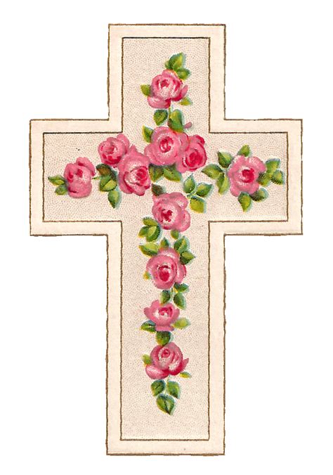 Antique Images Free Digital Easter Graphics Of Cross With Pink Roses