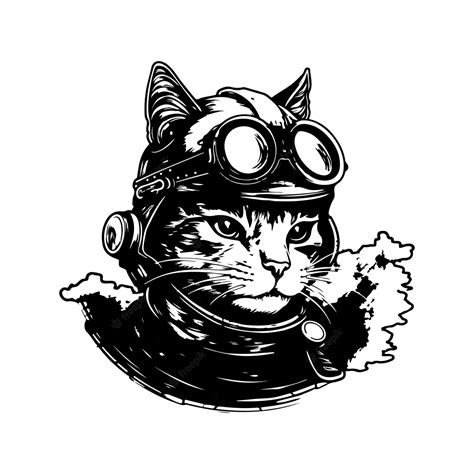Premium Vector Cat Pilot Vintage Logo Line Art Concept Black And