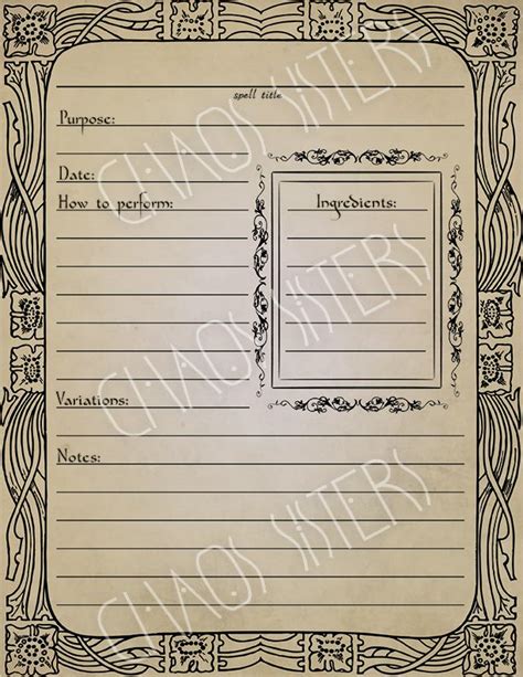 Witchcraft Spells Template Printable Diy Wicca Magic Paper