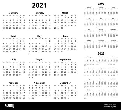 Calendarios Vectoriales Editables Simples Para Los Años 2021 2022 2023