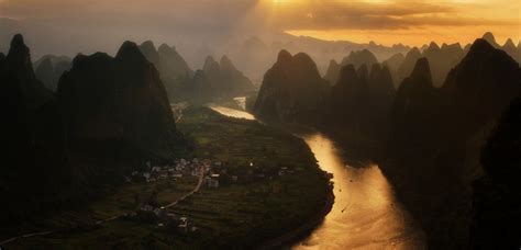 Guilin Yangshuo Lijiang River Landscape Sunset Wind4k Landscape