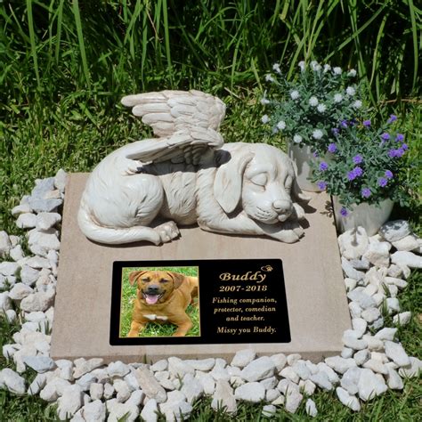 Angel Dog Figurine Statue With Personalised Memorial Plaque Spp