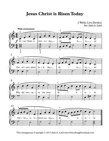 Enjoy via dolorosa for piano solo by sandi patty. Jesus Christ Is Risen Today, free printable piano hymn arrangement for Easter. (With images ...