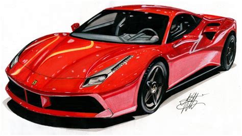 Realistic Car Drawing Ferrari 488 GTB Time Lapse YouTube