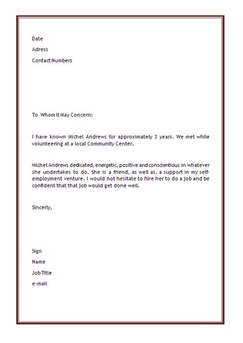 Character Reference Letter Template • ALL DOCS