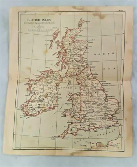 Antique Etching County Map 1875 England Britain British Isles From Book