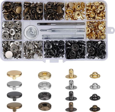120 Set Snap Fasteners Kit Metal Button Snaps Press Studs With 4 Fixing