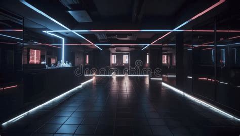Dark Night Club Scene After Hours With Moody Neon Lights Stock
