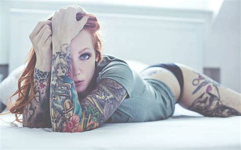 Wallpaper Women Redhead Model Pornstar Tattoo Blue Fashion