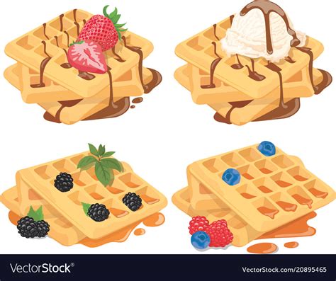 Collection Belgian Waffles With Fruit Fillings Vector Image