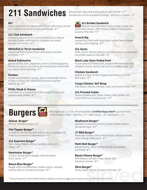 211 Bar And Grill Menus In Onaway Michigan United States