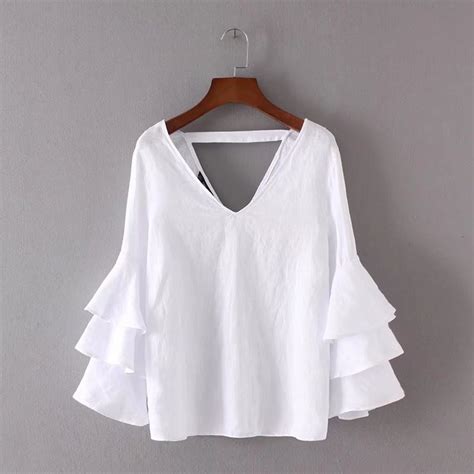 Halife women's off the shoulder tops summer casual short sleeve t shirts. Simple White Shirts Women Summer Clothing V neck Ruffles ...