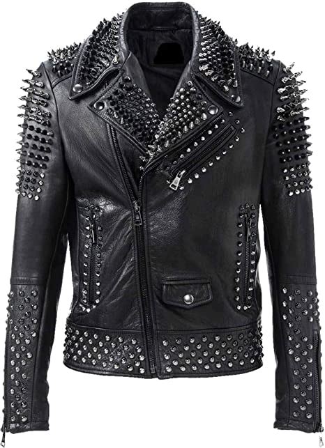 Buy Mens Studded Motorcycle Leather Jacket Brando Biker Punk Rock