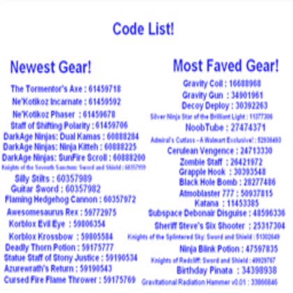 We highly recommend you to bookmark this page because we will keep update the additional codes once they are released. Code list for gear - ROBLOX | Coding, Roblox codes, Roblox