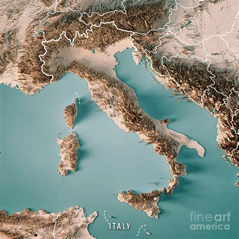Italy Country 3d Render Topographic Map Neutral Border Digital Art By