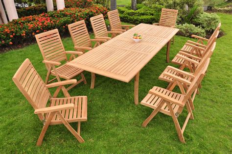 Teak Dining Set10 Seater 11 Pc 117 Rectangle Table And 10 Ashley