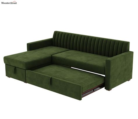 Buy Everett Left Aligned Convertible Sofa Cum Bed With Storage Velvet