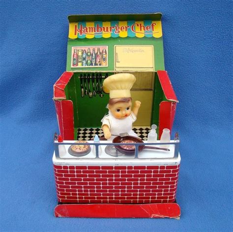 Rare Vintage 1950s Or 60s Hamburger Chef Battery Op Litho Tin Toy