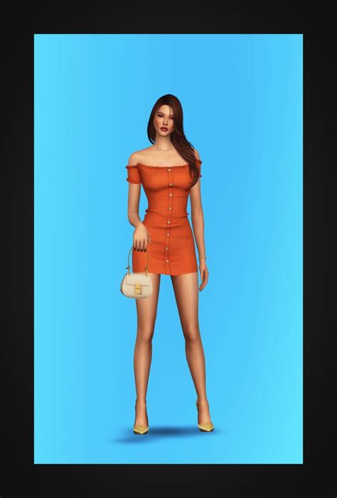 Off Shoulder Buttoned Mini Dress At Gorilla Sims 4 Updates