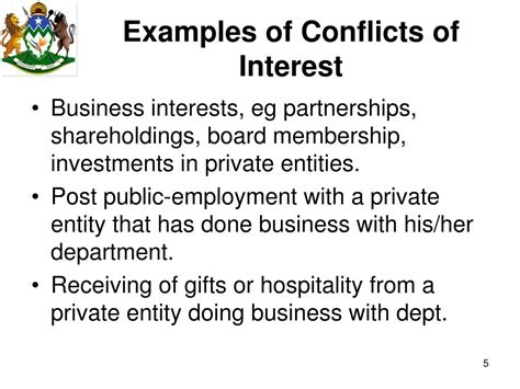 For example, an employee may simultaneously help himself but hurt his employer by taking a bribe to purchase inferior goods for his. PPT - CONFLICTS OF INTEREST IN THE PUBLIC SECTOR ...