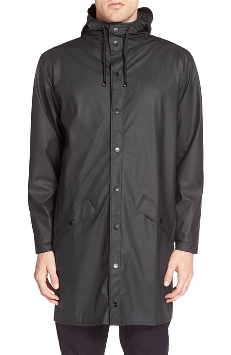 Rains Waterproof Hooded Long Rain Jacket In Black For Men