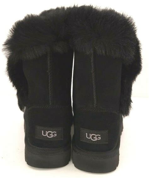 New In Box Ugg Womens Classic Mini Fluff Pin Black Boots Size 5 Style