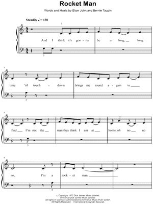 Free piano sheet music for rocket man by elton john. Elton John "Rocket Man" Sheet Music (Easy Piano ...