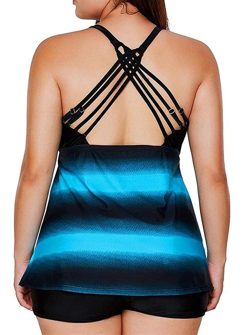 Fordawn Plus Size Bathing Suits For Women Color Block Striped Tankini