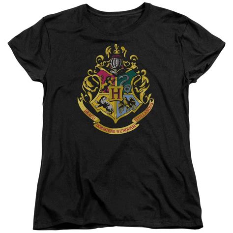 Womens Harry Potter Hogwarts Crest Logo Black Short Sleeve T Shirt