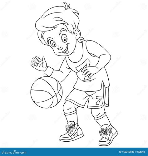 Coloring Page With Boy Playing Basketball Stock Vector Illustration