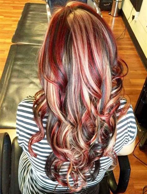 30 brunette hair with red and blonde highlights fashion style