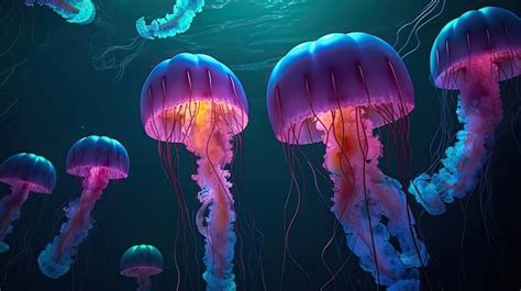 Premium Ai Image A Group Of Jellyfish In The Ocean