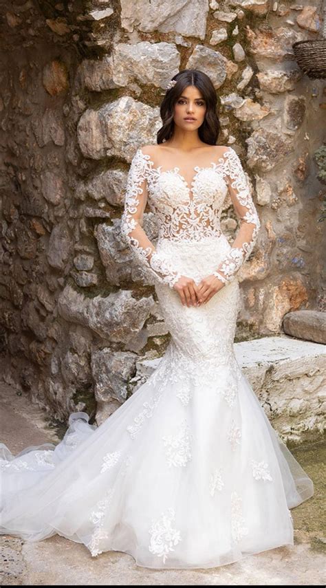 mermaid wedding dress with sleeves decollete off shoulder lace mermaid bridal dress berta