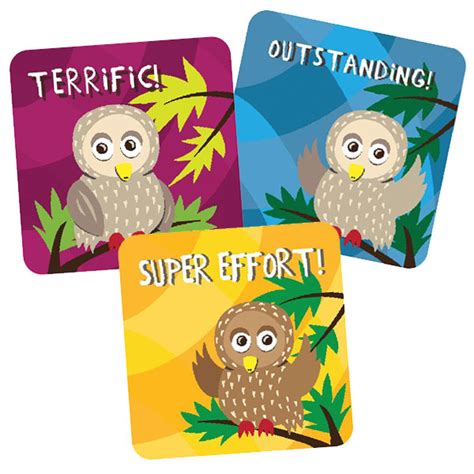 Teacher Merit Stickers 25mm Square Owl Theme Teacher Stickers