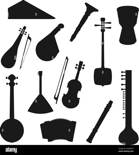 Music Instruments Silhouette Icons Of Jazz Folk And Classic Orchestra