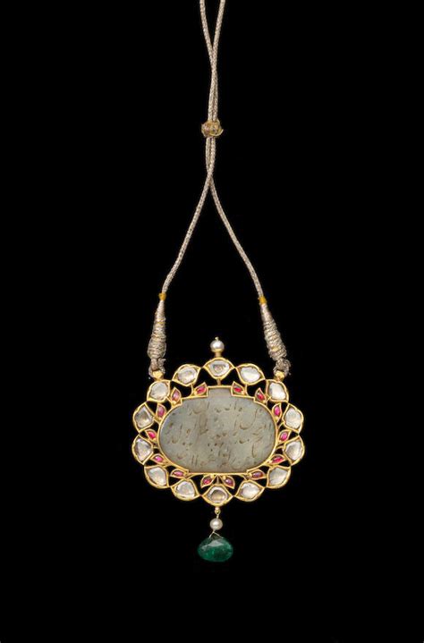 Bonhams A Gem Set Enamelled Jade Haldili Pendant India 19th Century