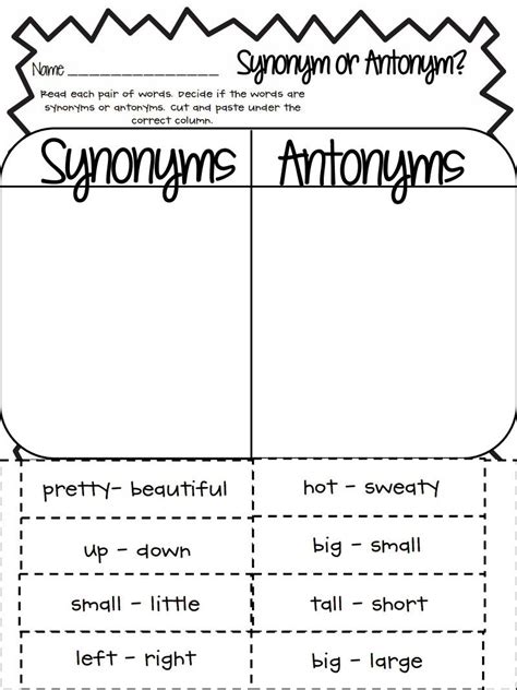 Free Worksheets On Synonyms And Antonyms For Grade 3