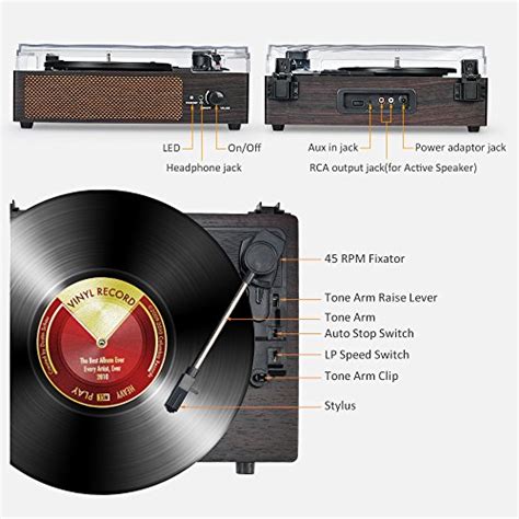 Record Player Turntable With Speakers Wireless Portable Phonograph Lp