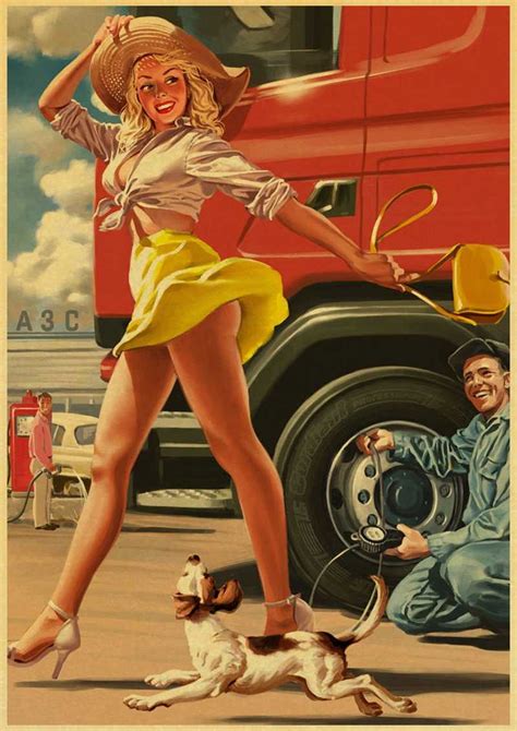 Pinup Girls Classic World War Ii Vintage Retro Kraft Paper Poster Pink