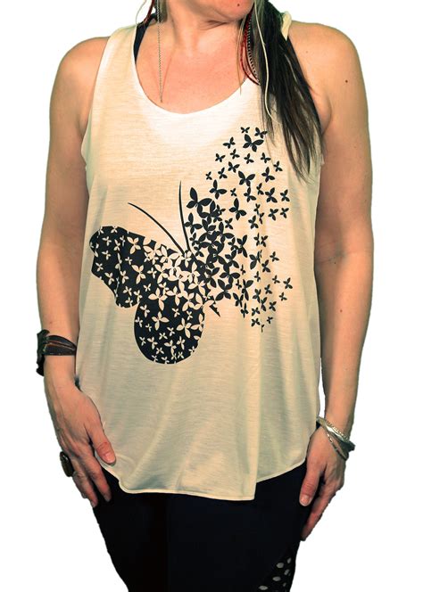 Butterfly Tank Top For Women Yoga Exercise White Top Butterfly Top