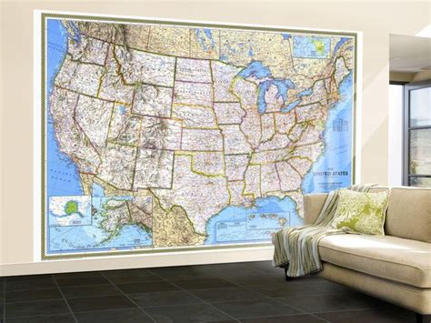 1993 United States Map Wall Mural National Geographic Maps Art