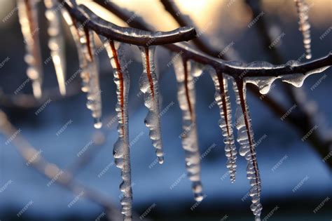 Premium Ai Image Closeup Of Icicles Hanging From A Tree Branch